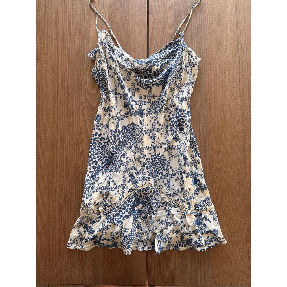 Intimately Free People Blue White Floral Leopard Cowl Slip Dress Small